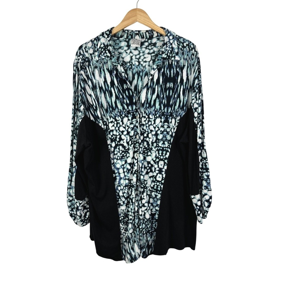 Parsley & Sage Tunic Top Womens 3X Blue Black Colorblock Hippie Geometric Shirt